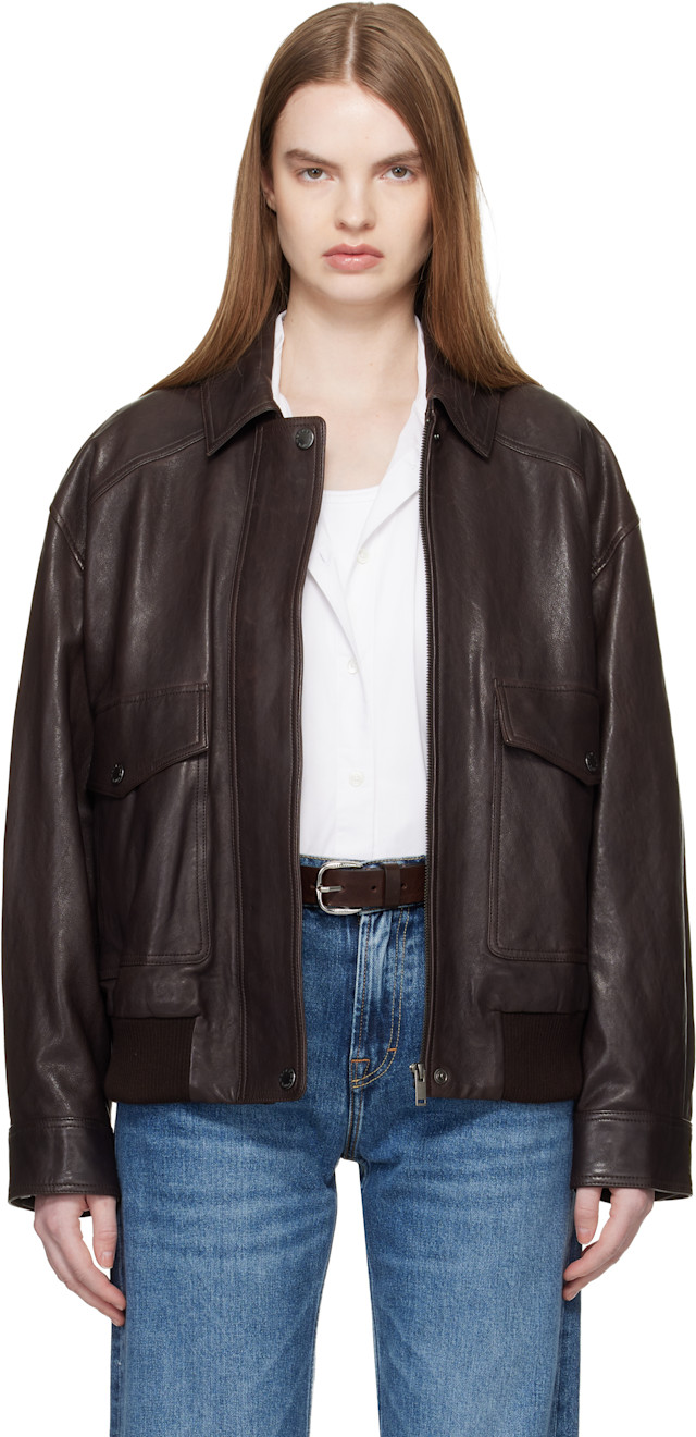 Weekend Max Mara: ブラウン Gigante レザージャケット | SSENSE 日本