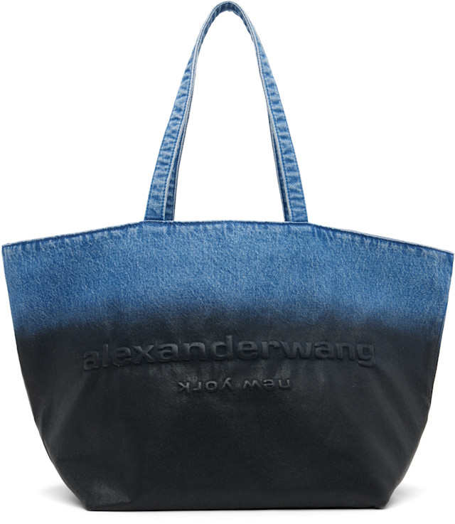 Alexander Wang: Blue Denim Punch Large Tote | SSENSE