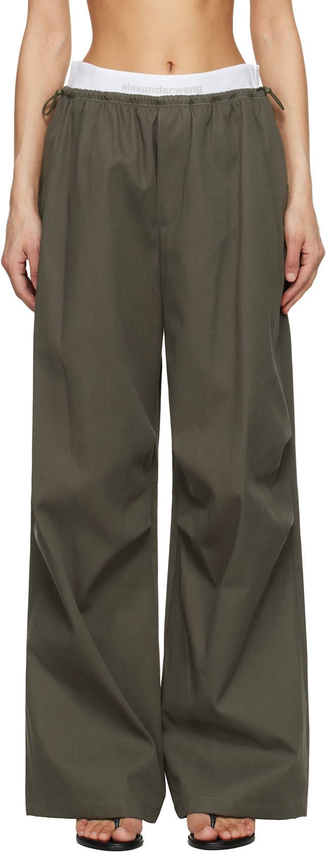 Alexander Wang: Khaki Logo Elastic Mid-Rise Trousers | SSENSE