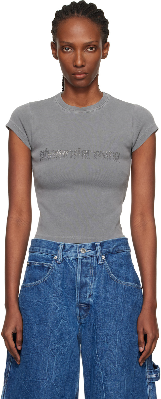 Alexander Wang: Gray Crystal Logo Cotton Baby T-shirt | SSENSE Japan