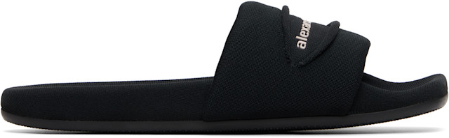 Alexander Wang: Black 'AW' Slash Knit Pool Slides | SSENSE