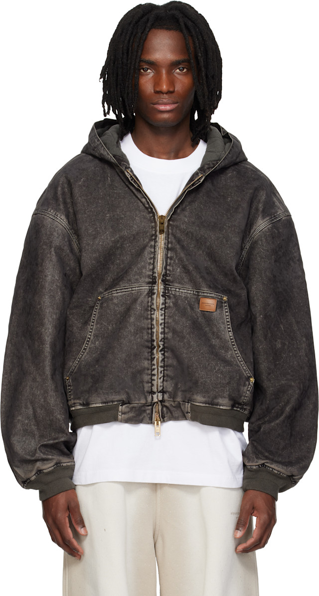 Alexander Wang: Black Flocked Oversized Carpenter Jacket | SSENSE