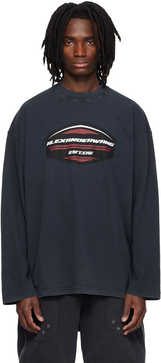 Alexander Wang: ブラック Shield Graphic 長袖Tシャツ | SSENSE 日本