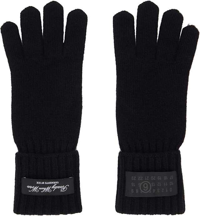 MM6 Maison Margiela: Black Wool-Blend Knit Gloves | SSENSE Canada