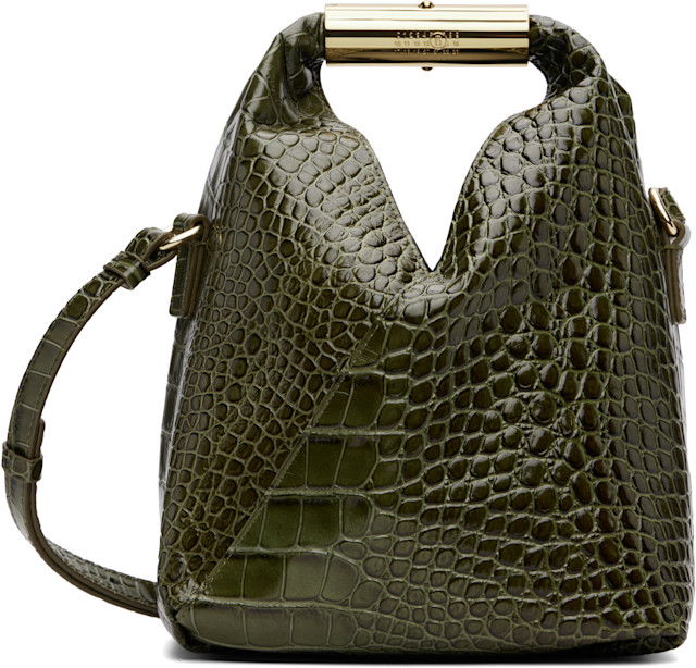 MM6 Maison Margiela: グリーン Crossbody New Triangle トートバッグ