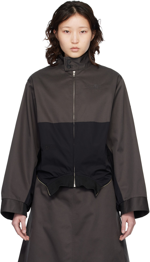 MM6 Maison Margiela: ブラック Mirrored Two-Tone ジップアップ