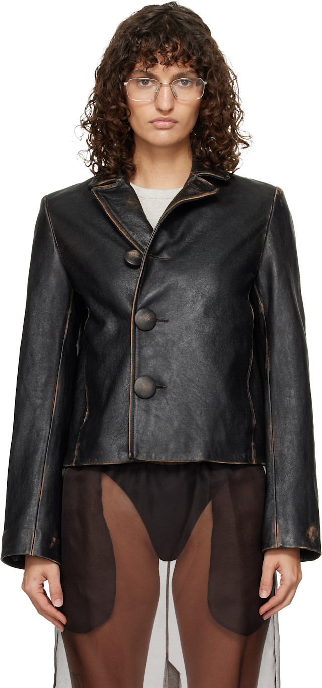 MM6 Maison Margiela: Black Sports Leather Jacket | SSENSE