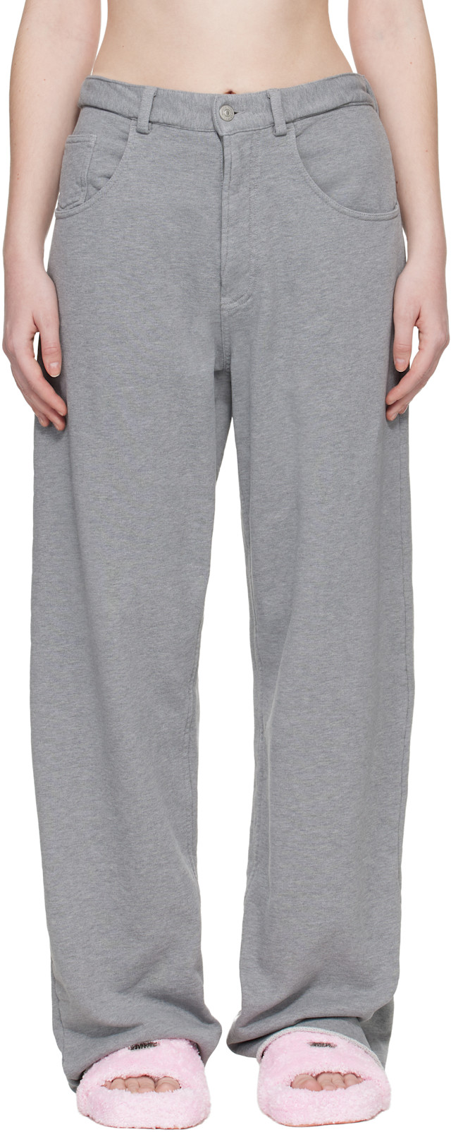 MM6 Maison Margiela: グレー コットン ワイドパンツ | SSENSE 日本
