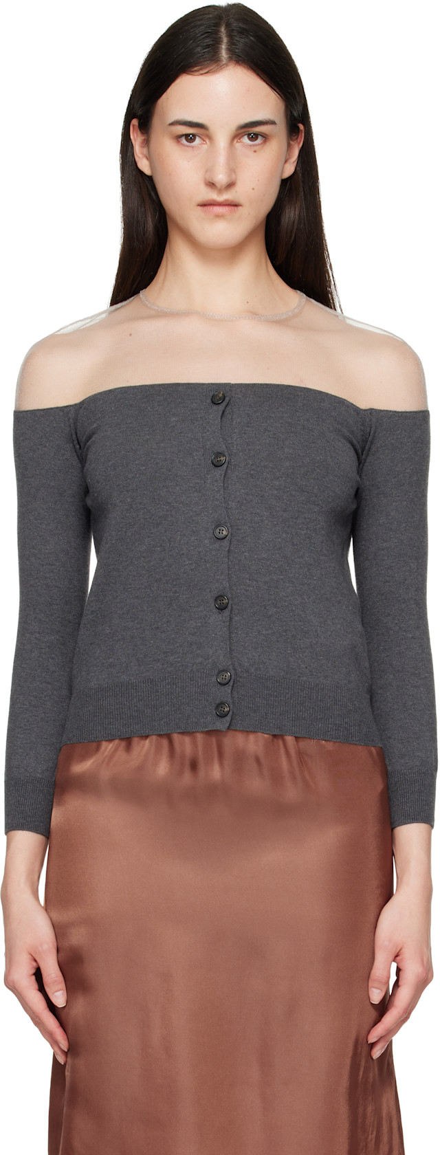 MM6 Maison Margiela ダークグレー カーディガン　モヘア MM6 Maison Margiela: Gray Knit Cardigan | SSENSE