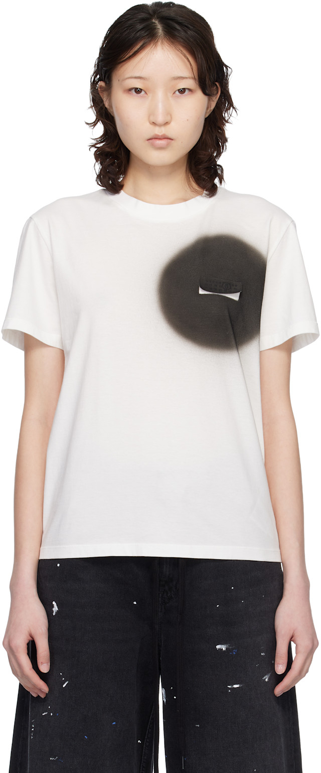 MM6 Maison Margiela: オフホワイト スプレーペイント Tシャツ