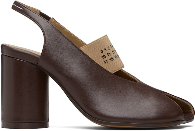 MM6 Maison Margiela: Brown Anatomic Numeric Slingback Heels | SSENSE