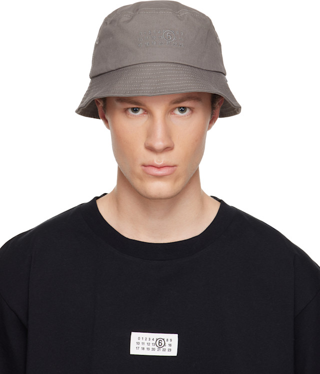MM6 Maison Margiela: グレー コットンキャンバス バケットハット