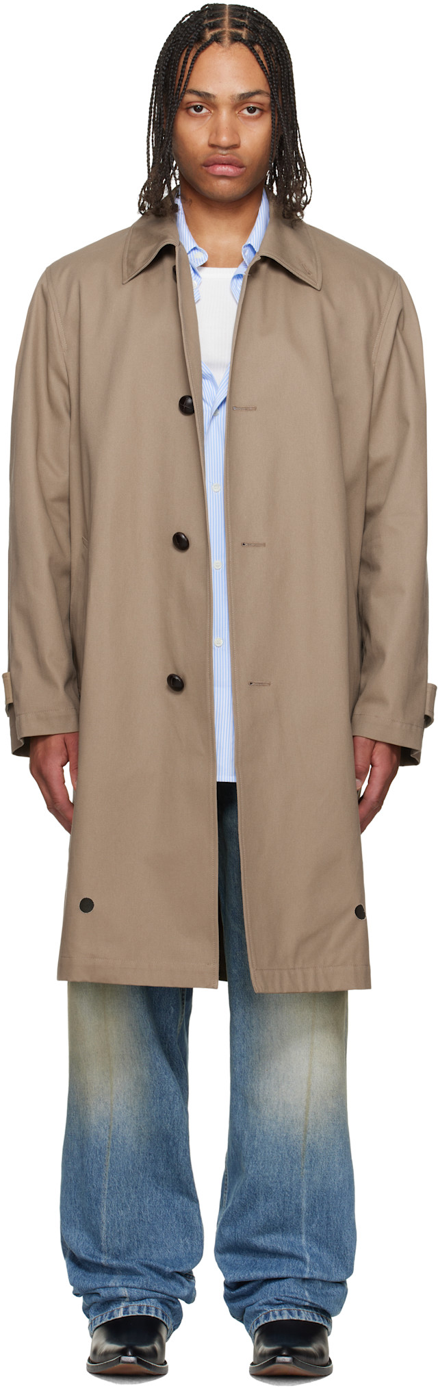 MM6 Maison Margiela: ベージュ Single-Breasted Utility トレンチ