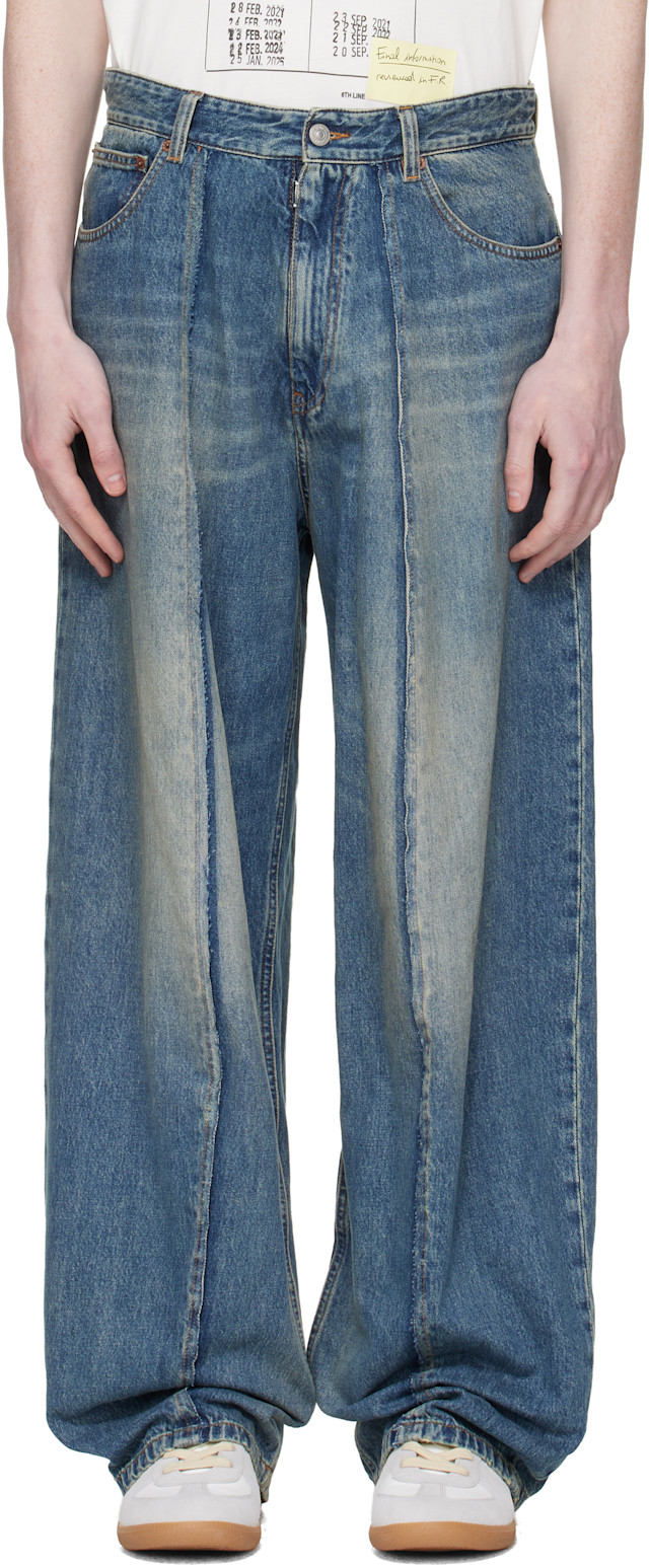MM6 Maison Margiela: ブルー ワイドレッグジーンズ | SSENSE 日本