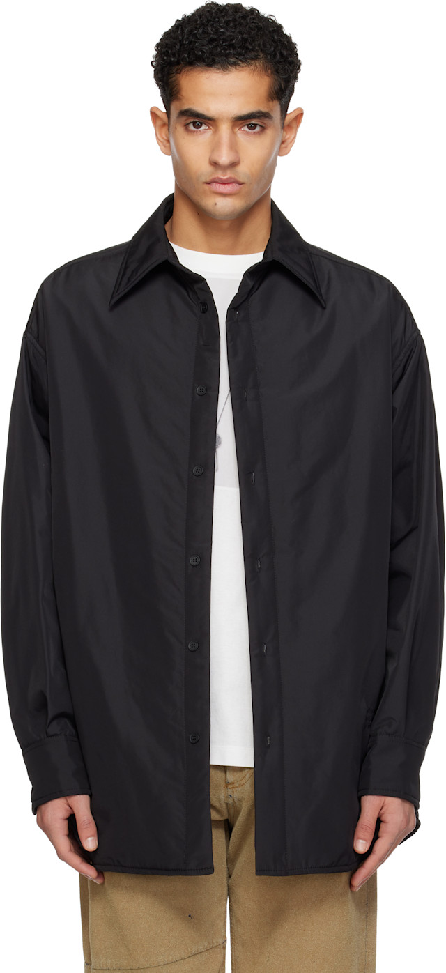 MM6 Maison Margiela バックギャザー オーバーサイズ シャツ MM6 Maison Margiela: ブラック パデット オーバーシャツ | SSENSE 日本