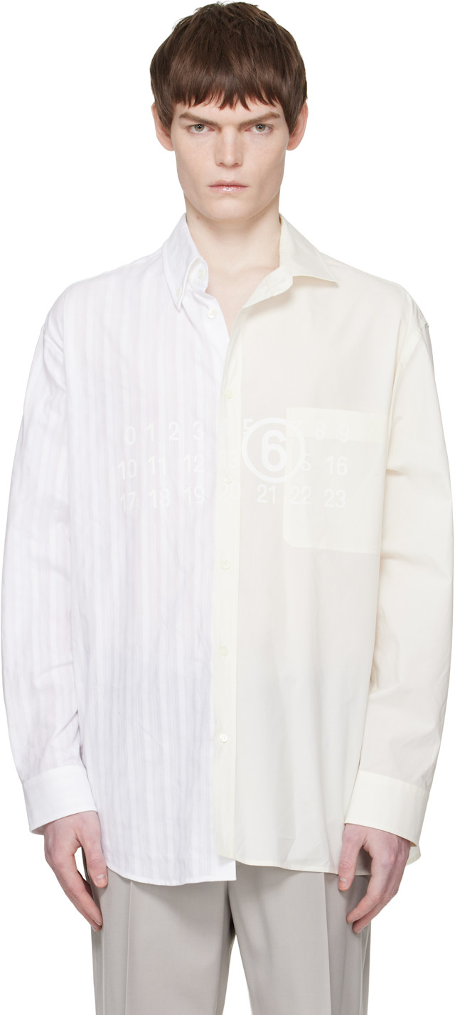 MM6 Maison Margiela: オフホワイト＆ブルー Numeric アシンメトリー