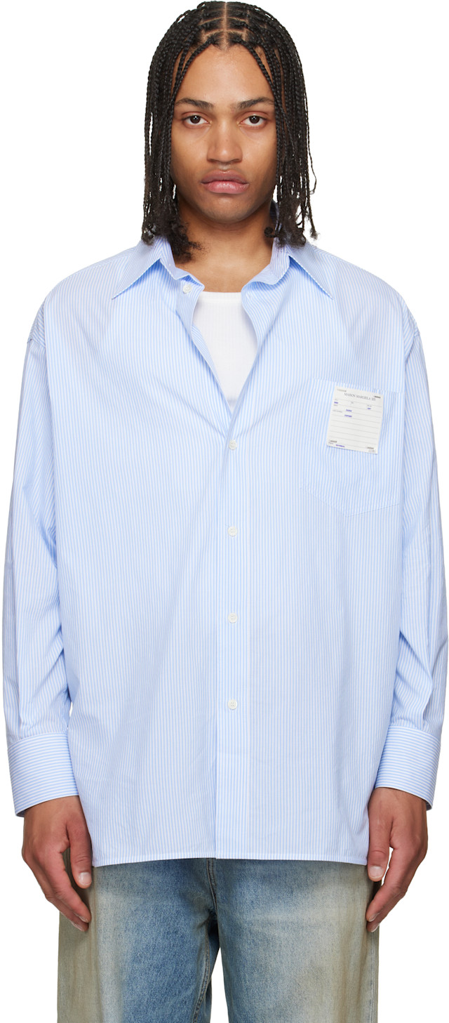 MM6 Maison Margiela: Blue Striped Poplin Shirt | SSENSE