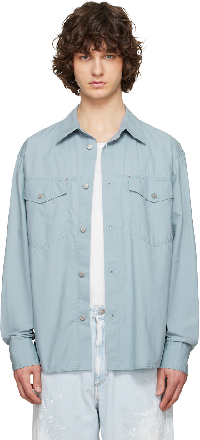 MM6 MAISON MARGIELA ダークグリーン 長袖シャツ 襟付き MM6 Maison Margiela: ブルー 長袖シャツ | SSENSE 日本