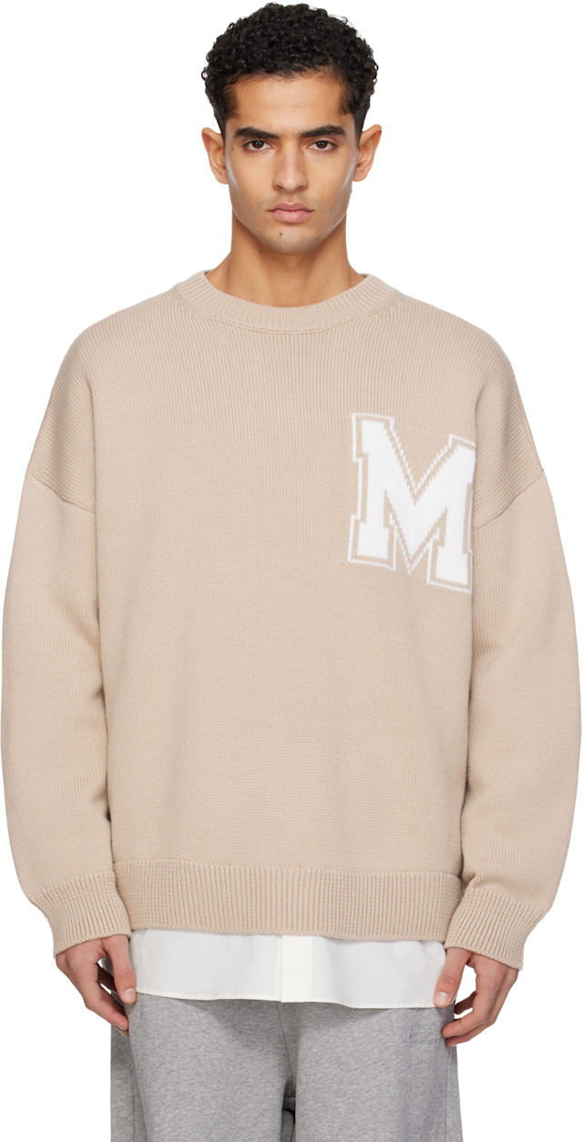 Maison Margiela MM6 ニット セーター ベージュ MM6 Maison Margiela: Beige Two-In-One Varsity Knit Sweater | SSENSE