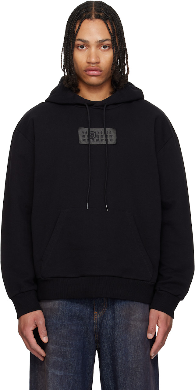 MM6 Maison Margiela: Black Logo Patch Hoodie | SSENSE Canada MM6 Maison Margiela: Black Logo Patch Hoodie | SSENSE Canada