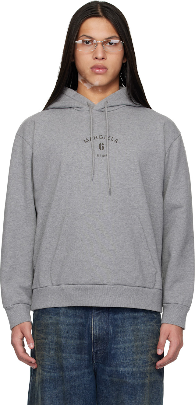 MM6 Maison Margiela: Gray Logo Hoodie | SSENSE