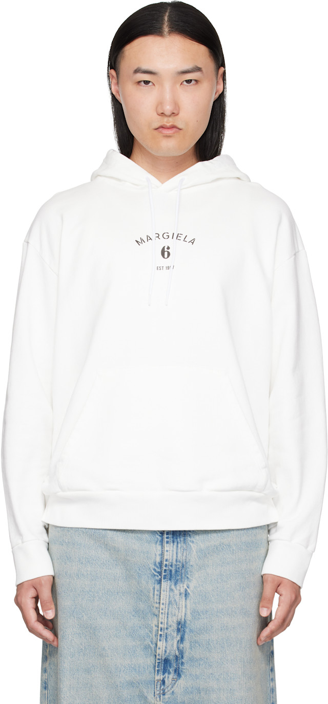 MM6 Maison Margiela: White Logo Hoodie | SSENSE