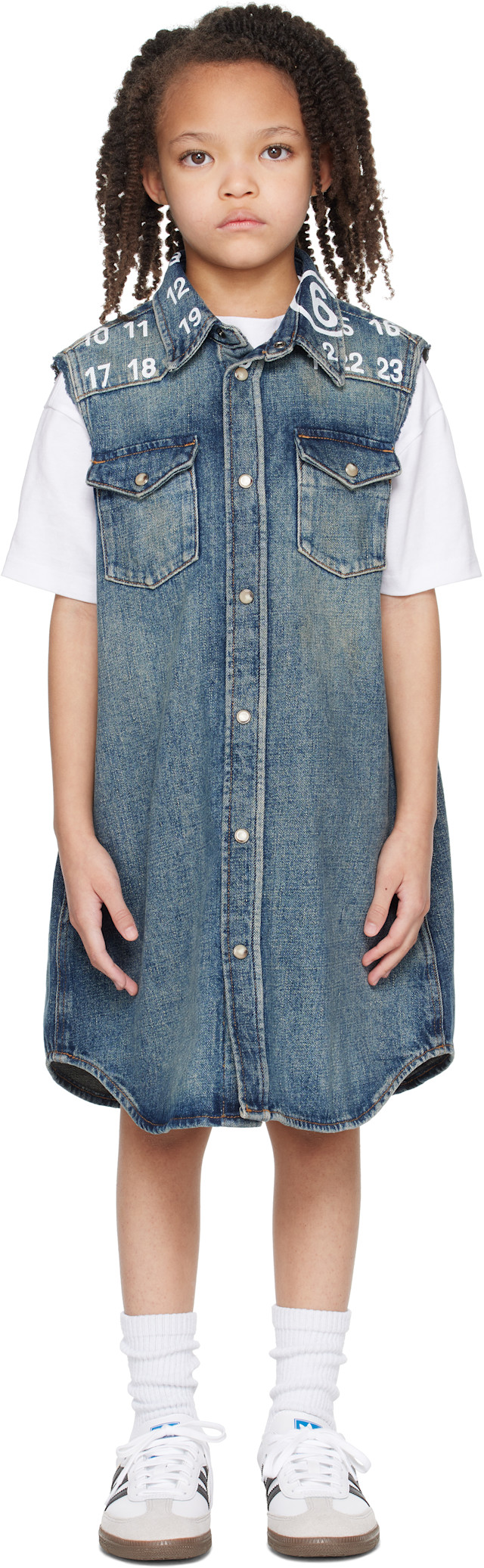 MM6 Maison Margiela: キッズ｜ブルー ロゴプリント デニムワンピース