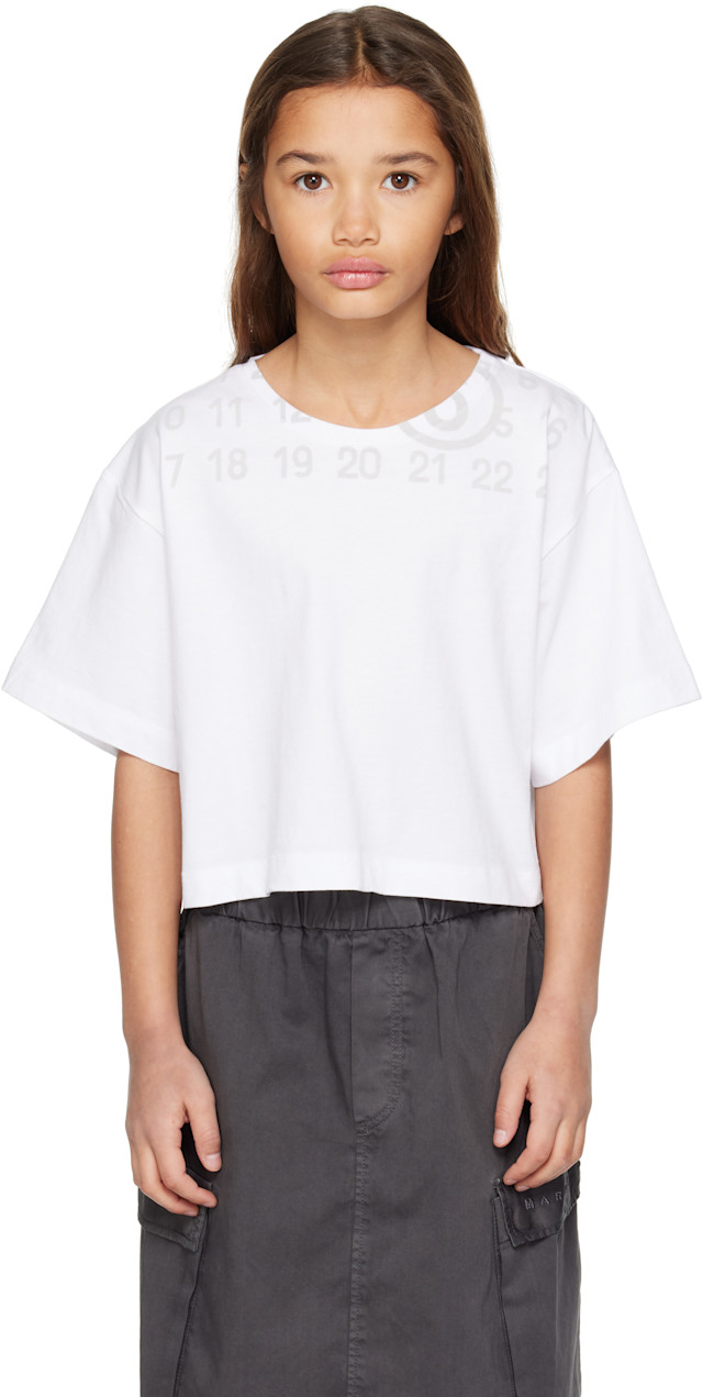 MM6 MAISON MARGIELA キッズロゴプリント ホワイトTシャツ MM6 Maison Margiela: Kids White Printed-Logo T-shirt | SSENSE Taiwan