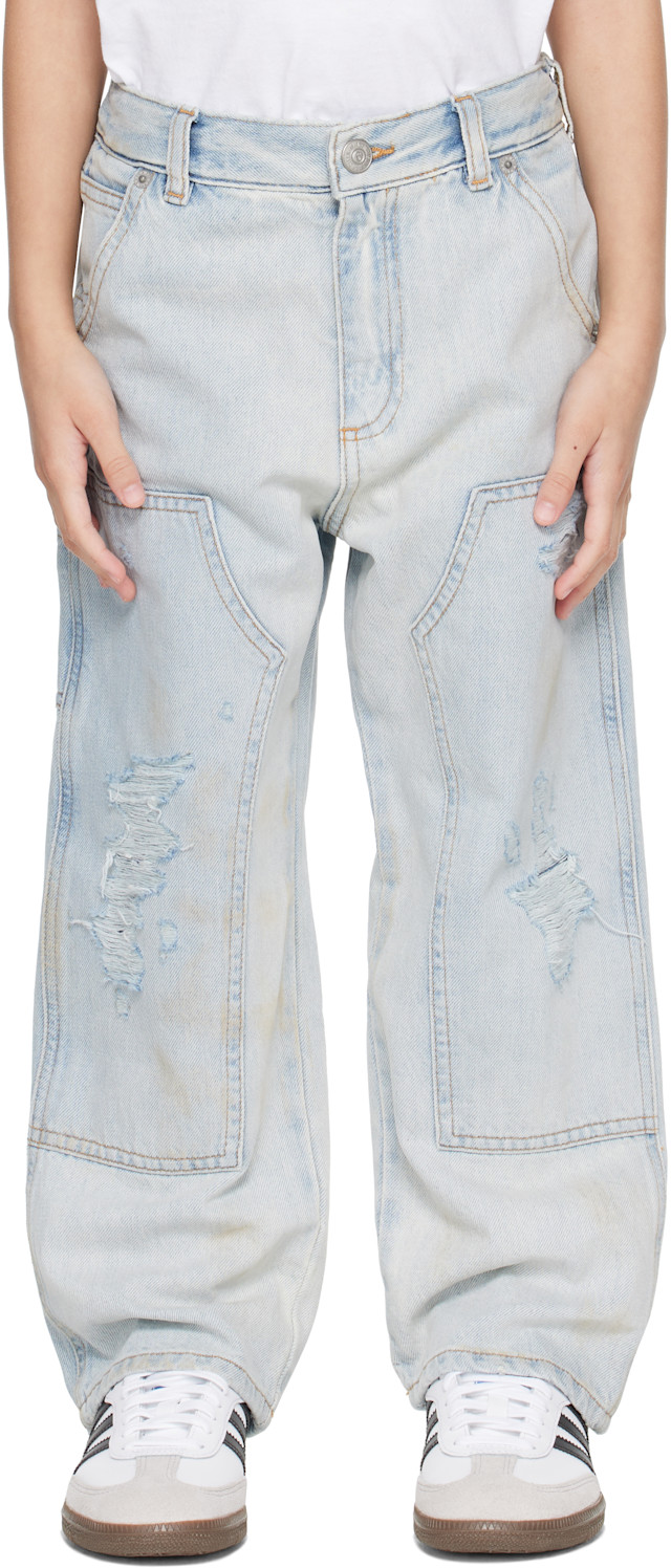 MM6 Maison Margiela: Kids Blue Distressed Jeans | SSENSE Canada
