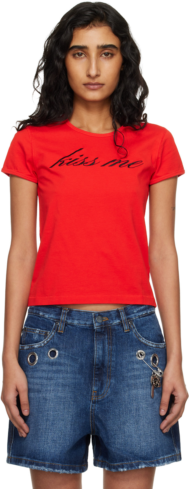 Marc Jacobs: Red 'Kiss Me' Shrunken T-shirt | SSENSE