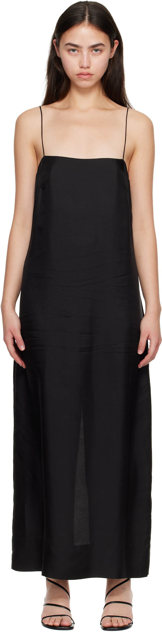 St. Agni: Black 90s Silk Twill Slip Midi Dress | SSENSE Saudi Arabia St. Agni: Black 90s Silk Twill Slip Midi Dress | SSENSE Saudi Arabia