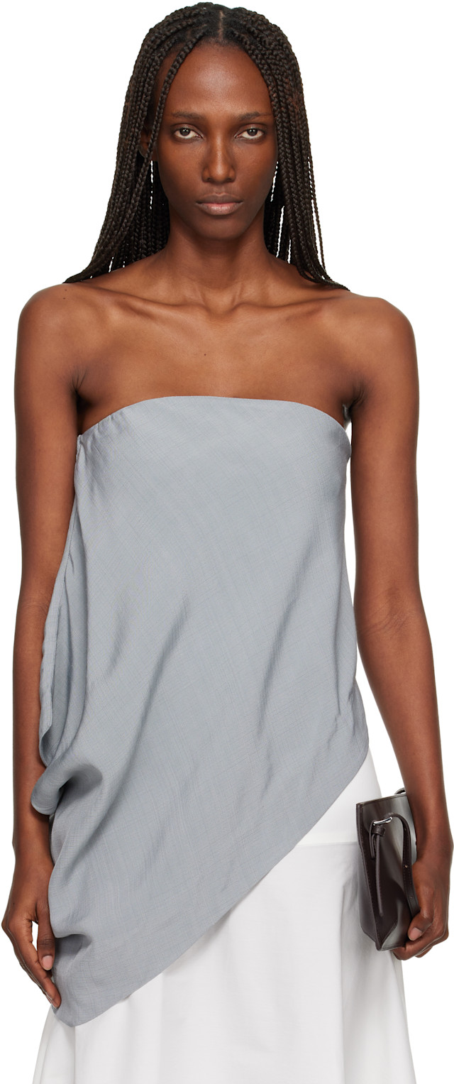 St. Agni: 灰色 Strapless Asymm Drape 上装 | SSENSE 中国