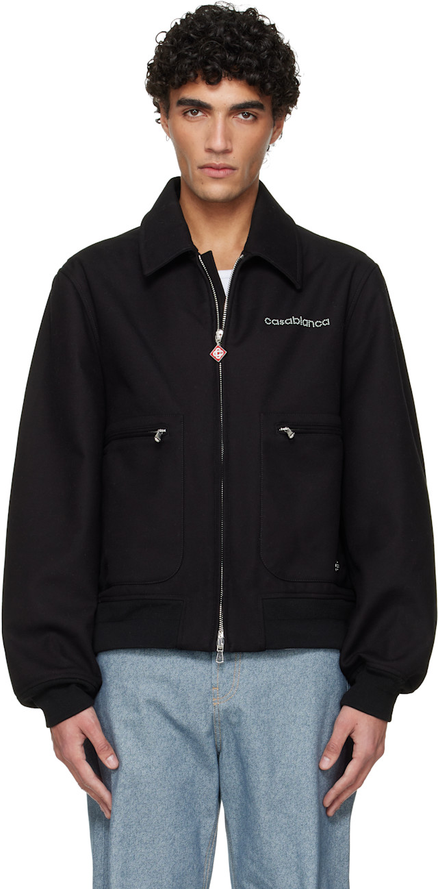 casablanca tow tone wool jacket カブランカ Casablanca: Black Wool Jacket | SSENSE