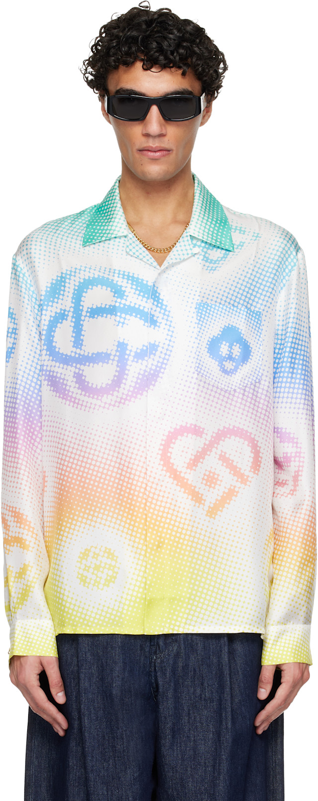 Casablanca: マルチカラー Halftone ロゴ 長袖 シルク シャツ | SSENSE