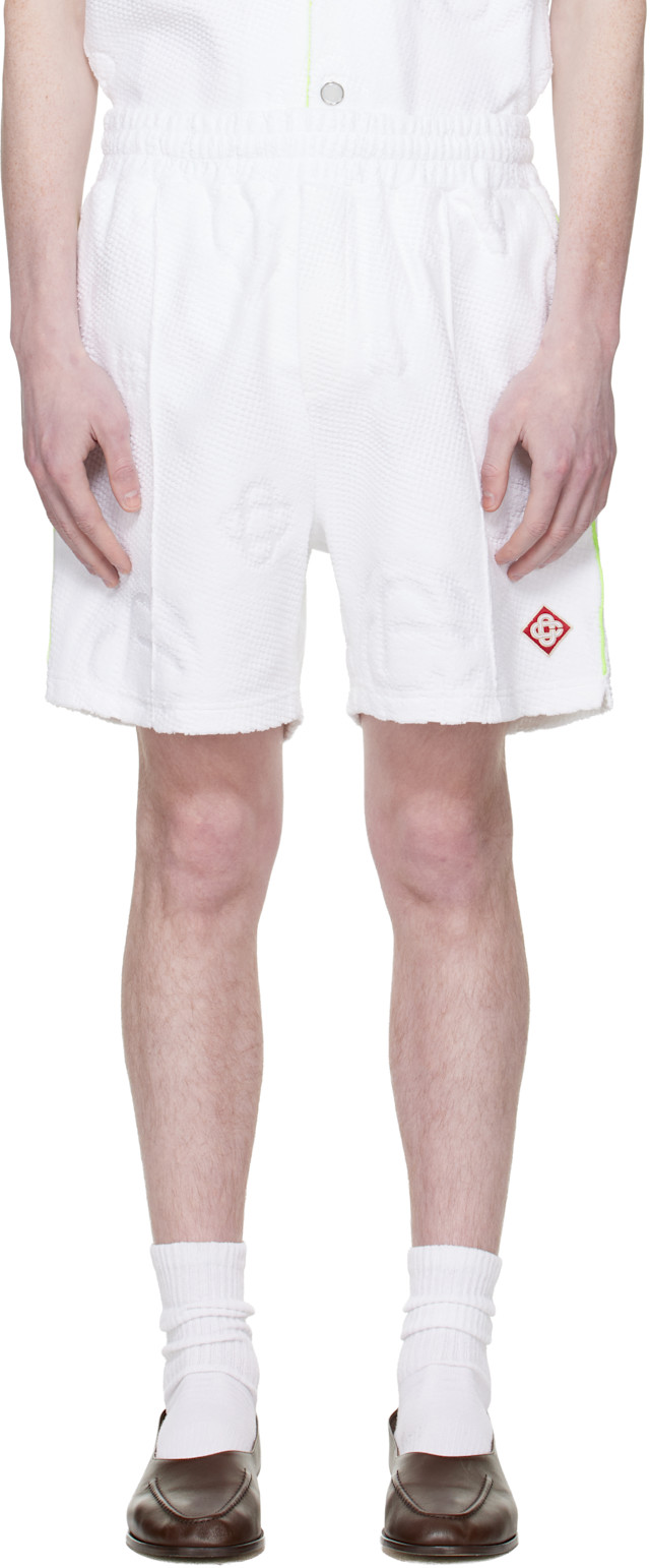 【新品・タグ付き】BANDEL メンズ ショートパンツ ホワイト 白 M Casablanca: ホワイト タオリング モノグラム ショートパンツ | SSENSE
