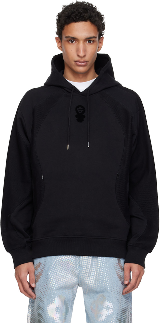 Casablanca: Black Squash Logo Flock Print Hoodie | SSENSE
