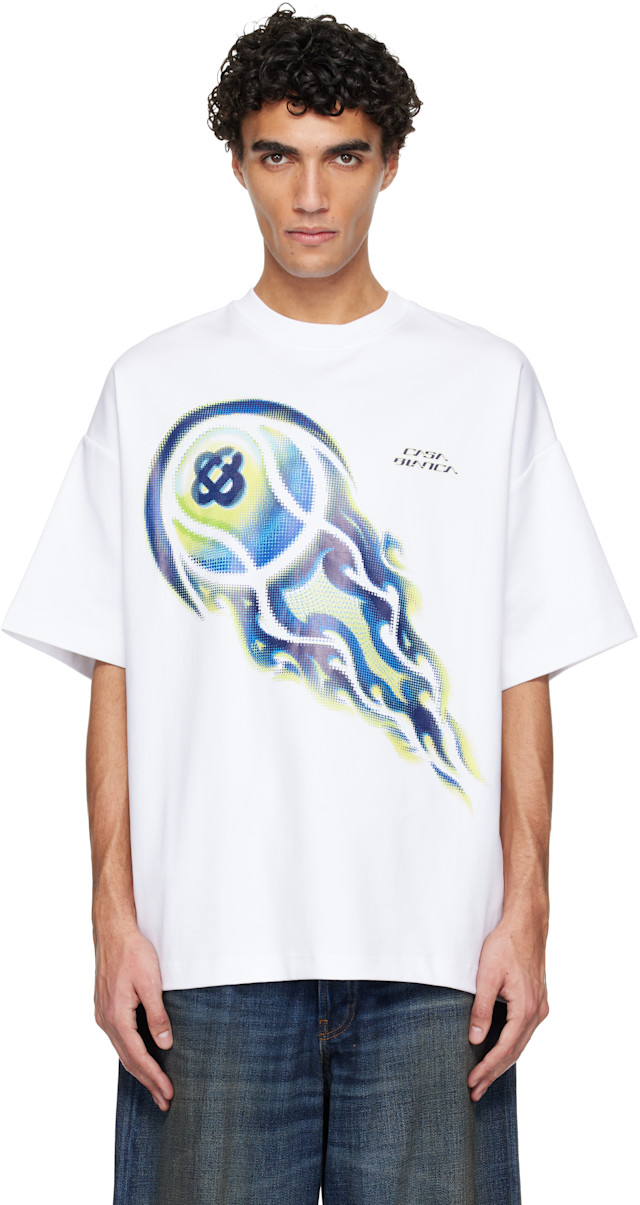 Casablanca: White Flaming Tennis Ball Oversized Short Sleeve T