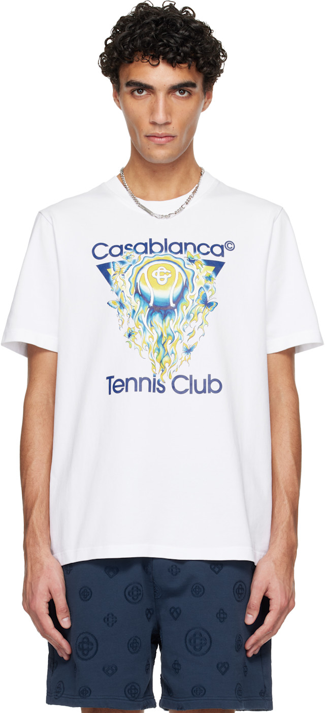 Casablanca: White Tennis Club Icon Short Sleeve T‑shirt | SSENSE