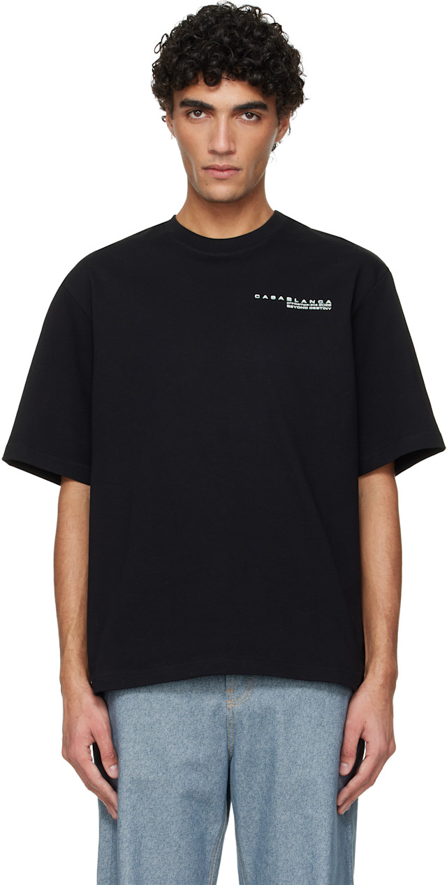 Casablanca: Black Glitch Orchid Oversized Short Sleeve T‑shirt