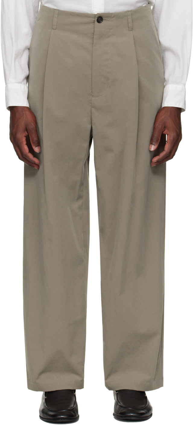YOKE: Beige 1-Pleat Trousers | SSENSE
