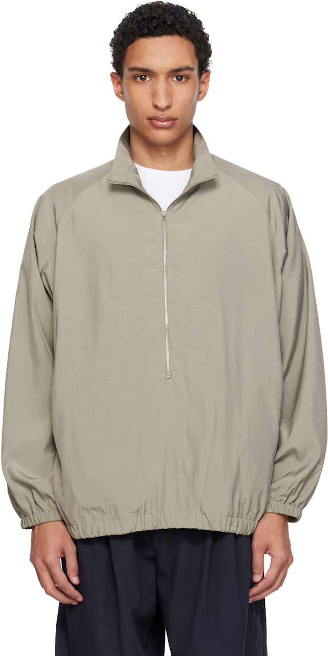 YOKE: Khaki Silk Nylon 3/4 Zip Pullover Jacket | SSENSE