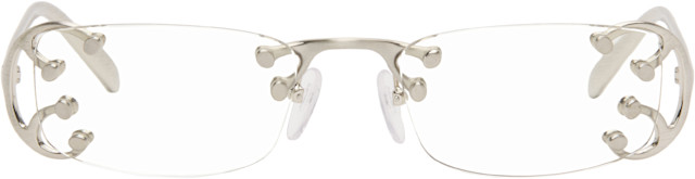 メガネ・老眼鏡 Archive PRADA halfrim eye glasses silver Prada Eyewear: Silver Rimless Metal Glasses | SSENSE