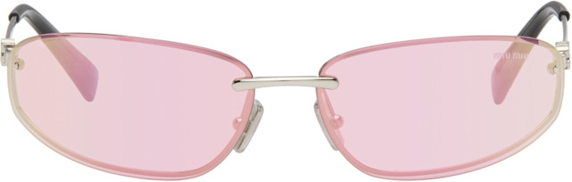 Miu Miu Eyewear: ピンク リムレス メタル オーバルサングラス