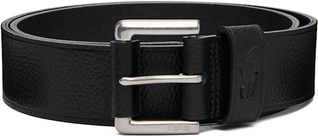 小物 RALPH LAUREN / USA black leather belt Polo Ralph Lauren: Black Pebbled Leather Belt | SSENSE