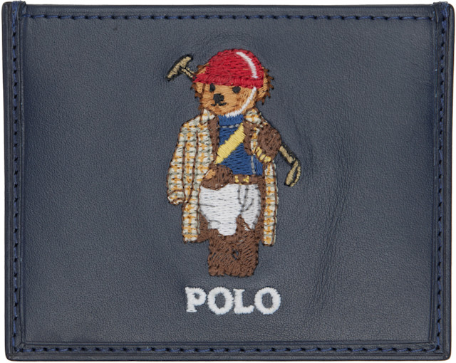 Polo Ralph Lauren: Navy Polo Bear Leather Card Holder | SSENSE Canada