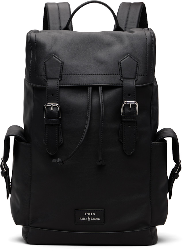 Polo Ralph Lauren: Black Smooth Leather Backpack | SSENSE display picture 1