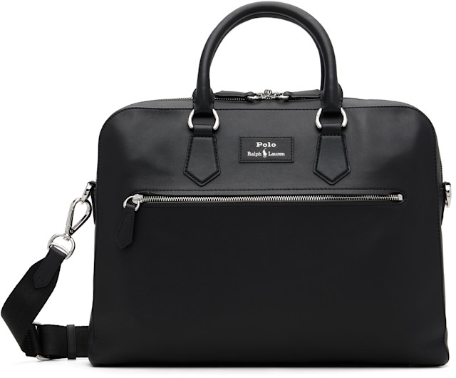 Polo Ralph Lauren: Black Smooth Leather Commuter Briefcase | SSENSE