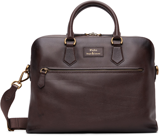 CHAPS RALPH LAUREN メンズ 2way ブリーフケース Polo Ralph Lauren: ブラウン Commuter ペブルレザー ブリーフケース