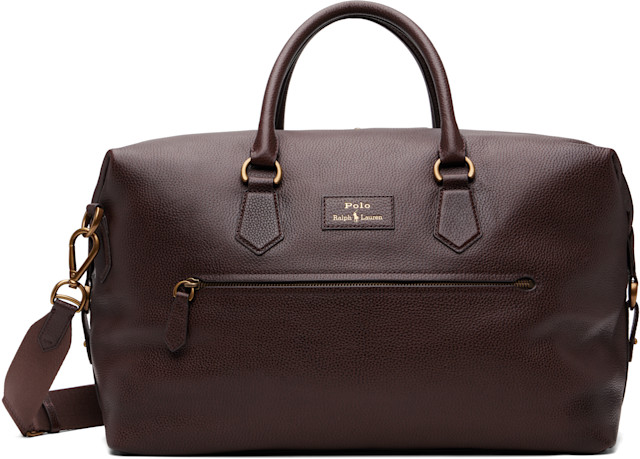 Polo Ralph Lauren: Brown Pebbled Leather Duffle Bag | SSENSE