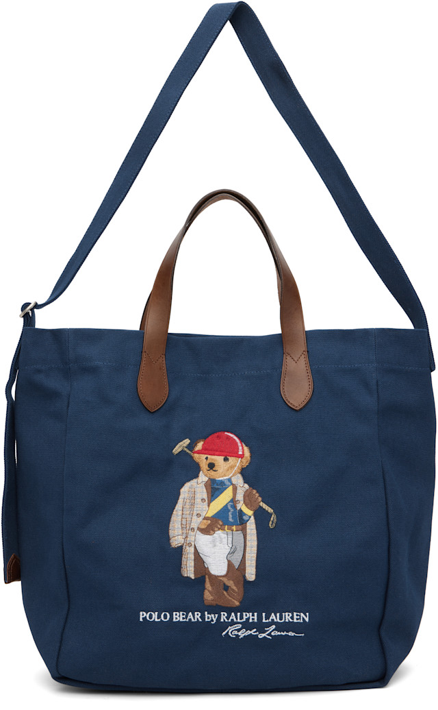 Polo Ralph Lauren: ネイビー Shopper Polo ベア キャンバス トート